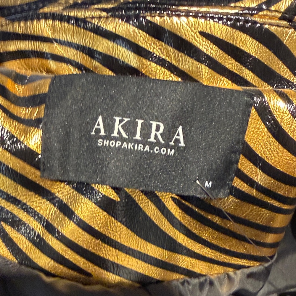 AKIRA Gold and Black Zebra-Print Cropped Moto Jacket - Picture 6 of 7
